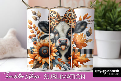 Fall Cow Tumbler Wrap - Autumn Tumbler Sublimation Sublimation OrangeBrushStudio 