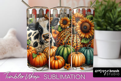 Fall Cow Tumbler Wrap - Autumn Tumbler Sublimation Sublimation OrangeBrushStudio 