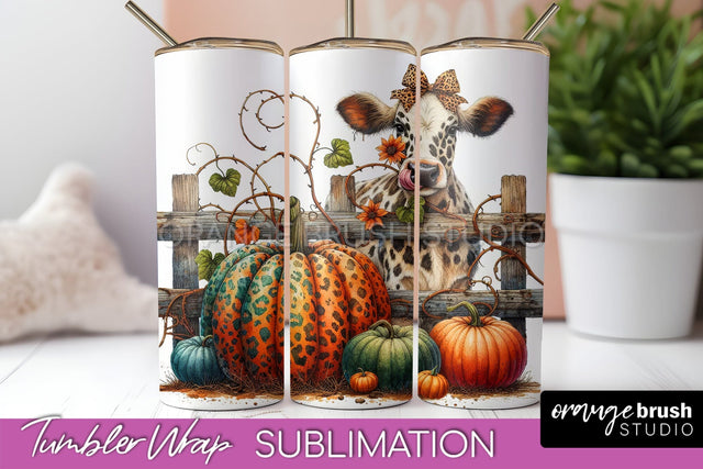 Fall Cow Tumbler Wrap - Autumn Tumbler Sublimation Sublimation OrangeBrushStudio 