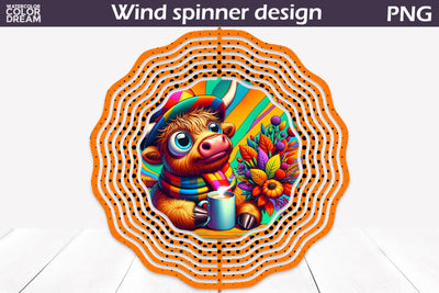 Fall Cow Wind Spinner | Funny Cow Wind Spinner Sublimation WatercolorColorDream 