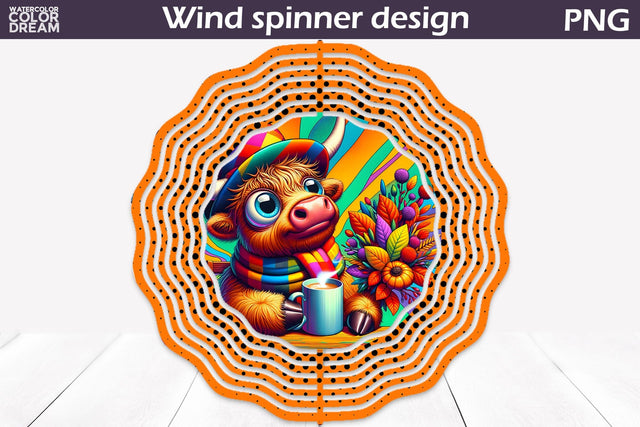 Fall Cow Wind Spinner | Funny Cow Wind Spinner Sublimation WatercolorColorDream 