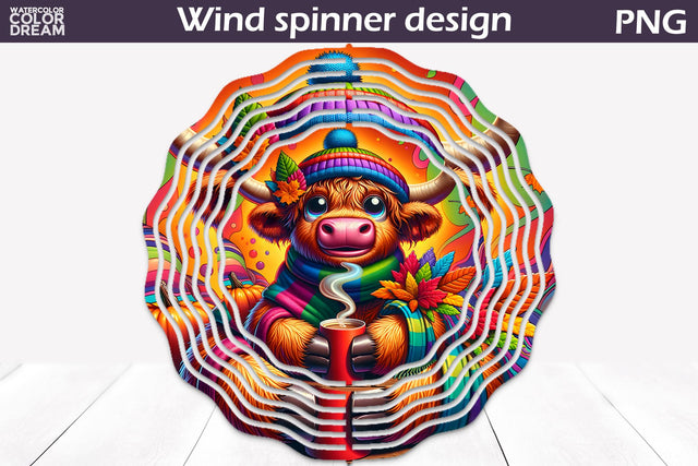 Fall Cow Wind Spinner | Funny Cow Wind Spinner Sublimation WatercolorColorDream 
