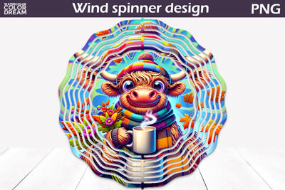 Fall Cow Wind Spinner | Funny Cow Wind Spinner Sublimation WatercolorColorDream 