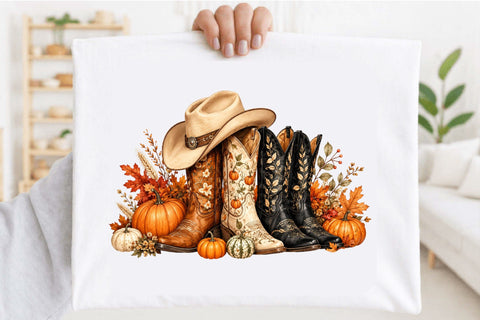 Fall Cowboy Boots and Pumpkins PNG Sublimation SVGArt 