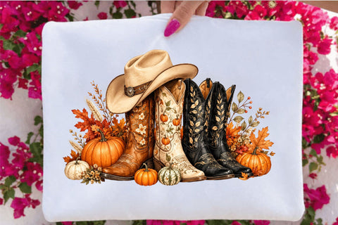 Fall Cowboy Boots and Pumpkins PNG Sublimation SVGArt 
