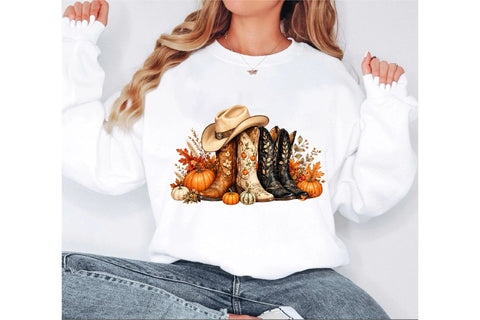 Fall Cowboy Boots and Pumpkins PNG Sublimation SVGArt 