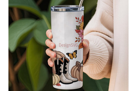 Fall Cowgirl Boots Tumbler Wrap Sublimation DesignSVG 
