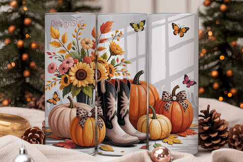 Fall Cowgirl Boots Tumbler Wrap Sublimation DesignSVG 