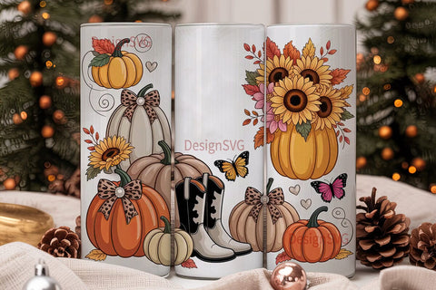 Fall Cowgirl Boots Tumbler Wrap Sublimation DesignSVG 
