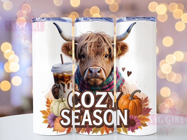 Fall Cozy Highland Cow Autumn Tumbler, Highland Cow Wrap, 20Oz Sublimation Design, Autumn Cow Drinkware, Rustic Fall Tumbler, Cozy Season Cup, Farmhouse Style Tumbler Sublimation SvggirlplusArt 