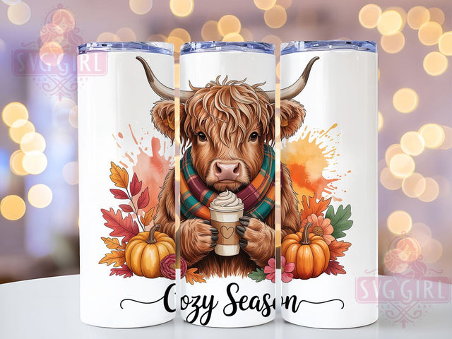 Fall Cozy Highland Cow Autumn Tumbler, Highland Cow Wrap, 20Oz Sublimation Design, Autumn Cow Drinkware, Rustic Fall Tumbler, Cozy Season Cup, Farmhouse Style Tumbler Sublimation SvggirlplusArt 