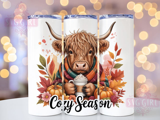 Fall Cozy Highland Cow Autumn Tumbler, Highland Cow Wrap, 20Oz Sublimation Design, Autumn Cow Drinkware, Rustic Fall Tumbler, Cozy Season Cup, Farmhouse Style Tumbler Sublimation SvggirlplusArt 