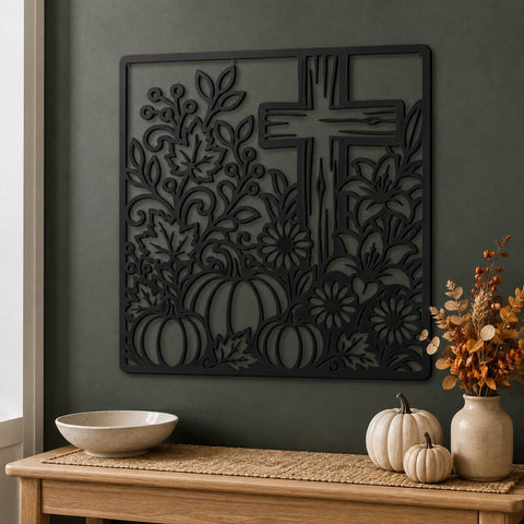 Fall Cross Floral Laser SVG | Christian Autumn DXF | Pumpkin Cross CNC File | Thanksgiving Metal Wall Art | Faith Decor Svg SVG HappyDesignStudio 