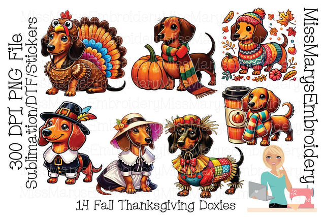 Fall Dachshund Dog PNG Clipart | Thanksgiving Doxies PNG | Sublimation PNG | Sticker png | Printing 300 DPI Sublimation MissMarysEmbroidery 