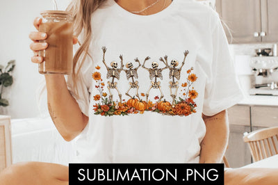 Fall Dancing Skeleton Halloween PNG Sublimation Sublimation Freeling Design House 