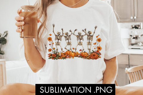 Fall Dancing Skeleton Halloween PNG Sublimation Sublimation Freeling Design House 