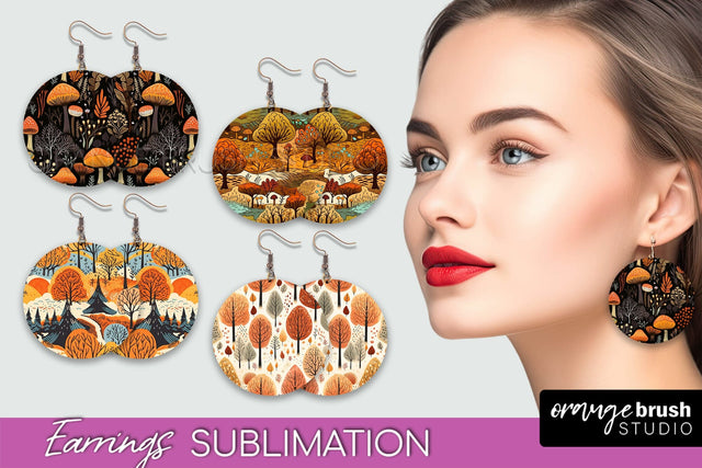 Fall Earrings - Autumn Forest Round Earrings Sublimation Sublimation OrangeBrushStudio 