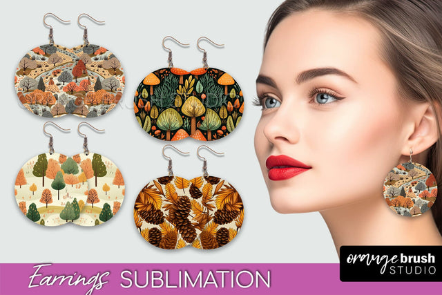 Fall Earrings - Autumn Forest Round Earrings Sublimation Sublimation OrangeBrushStudio 