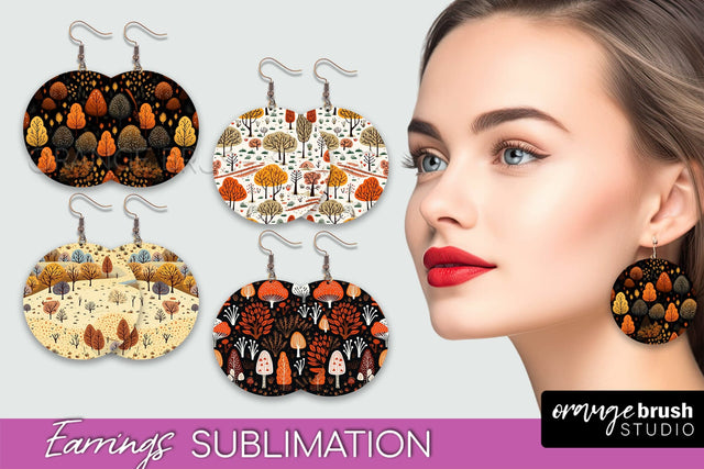 Fall Earrings - Autumn Forest Round Earrings Sublimation Sublimation OrangeBrushStudio 