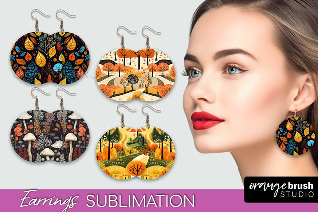 Fall Earrings - Autumn Forest Round Earrings Sublimation Sublimation OrangeBrushStudio 
