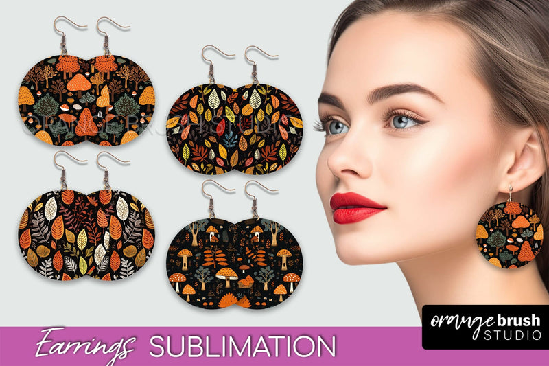 Fall Earrings - Autumn Forest Round Earrings Sublimation Sublimation OrangeBrushStudio 