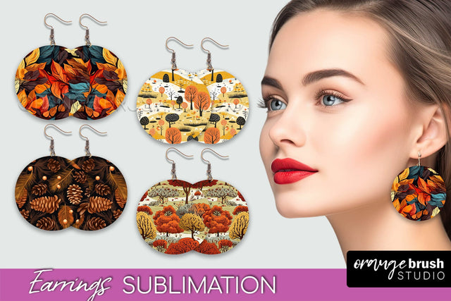 Fall Earrings - Autumn Forest Round Earrings Sublimation Sublimation OrangeBrushStudio 