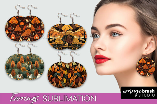 Fall Earrings - Autumn Forest Round Earrings Sublimation Sublimation OrangeBrushStudio 