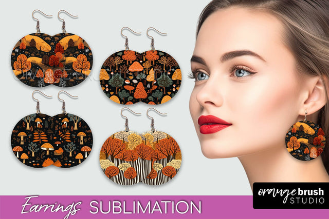 Fall Earrings - Autumn Forest Round Earrings Sublimation Sublimation OrangeBrushStudio 