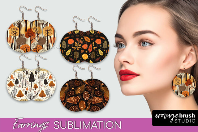 Fall Earrings - Autumn Forest Round Earrings Sublimation Sublimation OrangeBrushStudio 