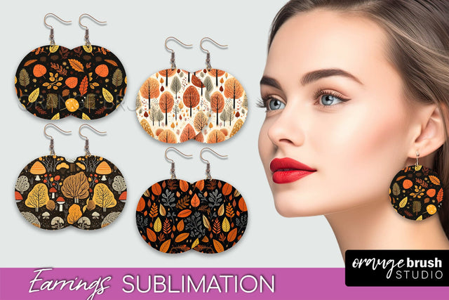 Fall Earrings - Autumn Forest Round Earrings Sublimation Sublimation OrangeBrushStudio 