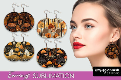 Fall Earrings - Autumn Forest Round Earrings Sublimation Sublimation OrangeBrushStudio 
