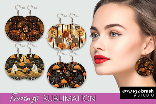 Fall Earrings - Autumn Forest Round Earrings Sublimation Sublimation OrangeBrushStudio 