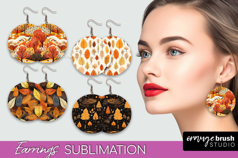 Fall Earrings - Autumn Forest Round Earrings Sublimation Sublimation OrangeBrushStudio 
