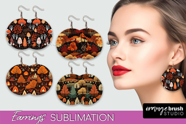 Fall Earrings - Autumn Forest Round Earrings Sublimation Sublimation OrangeBrushStudio 
