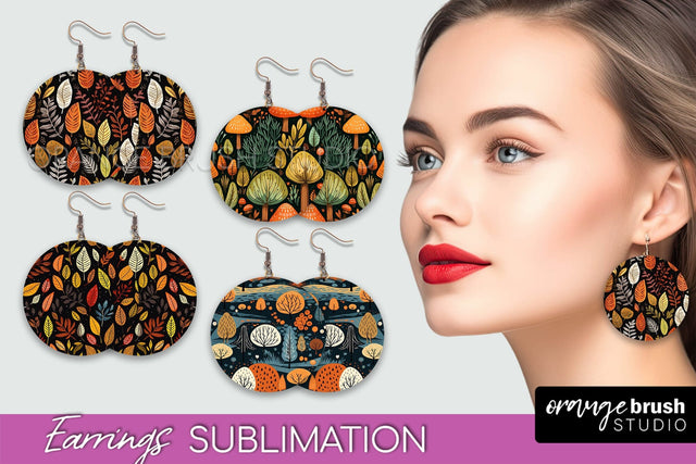 Fall Earrings - Autumn Forest Round Earrings Sublimation Sublimation OrangeBrushStudio 