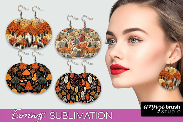 Fall Earrings - Autumn Forest Round Earrings Sublimation Sublimation OrangeBrushStudio 
