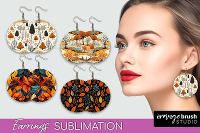Fall Earrings - Autumn Forest Round Earrings Sublimation Sublimation OrangeBrushStudio 