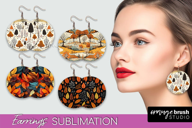 Fall Earrings - Autumn Forest Round Earrings Sublimation Sublimation OrangeBrushStudio 