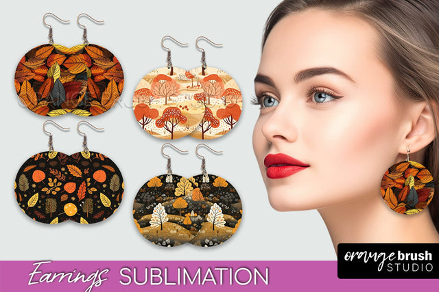Fall Earrings - Autumn Forest Round Earrings Sublimation Sublimation OrangeBrushStudio 