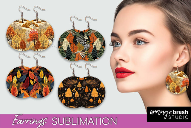 Fall Earrings - Autumn Forest Round Earrings Sublimation Sublimation OrangeBrushStudio 
