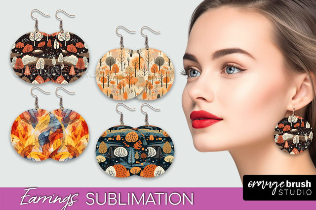 Fall Earrings - Autumn Forest Round Earrings Sublimation Sublimation OrangeBrushStudio 