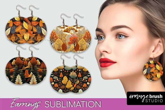 Fall Earrings - Autumn Forest Round Earrings Sublimation Sublimation OrangeBrushStudio 