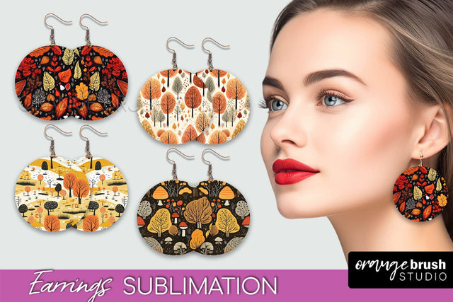 Fall Earrings - Autumn Forest Round Earrings Sublimation Sublimation OrangeBrushStudio 