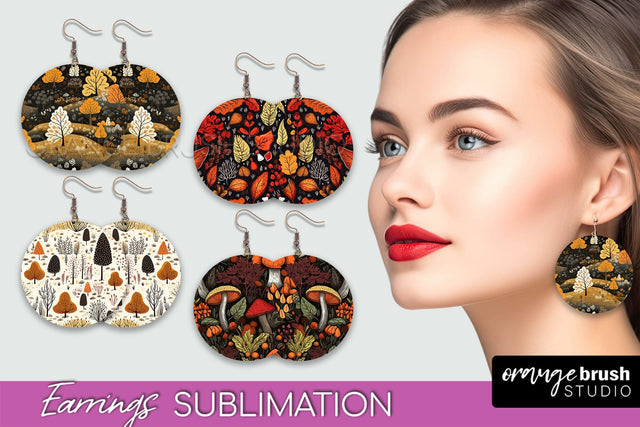 Fall Earrings - Autumn Forest Round Earrings Sublimation Sublimation OrangeBrushStudio 