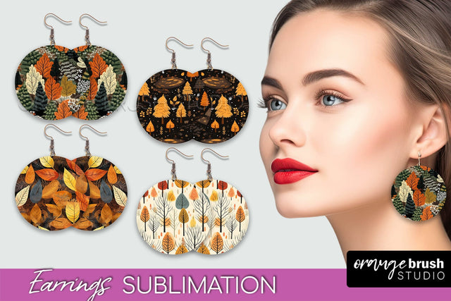 Fall Earrings - Autumn Forest Round Earrings Sublimation Sublimation OrangeBrushStudio 