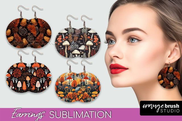 Fall Earrings - Autumn Forest Round Earrings Sublimation Sublimation OrangeBrushStudio 
