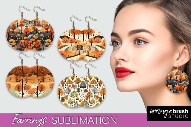 Fall Earrings - Autumn Forest Round Earrings Sublimation Sublimation OrangeBrushStudio 
