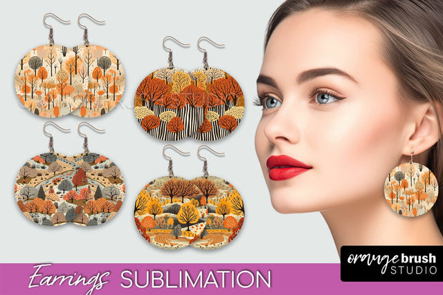 Fall Earrings - Autumn Forest Round Earrings Sublimation Sublimation OrangeBrushStudio 