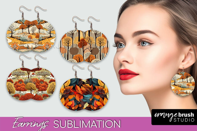 Fall Earrings - Autumn Forest Round Earrings Sublimation Sublimation OrangeBrushStudio 