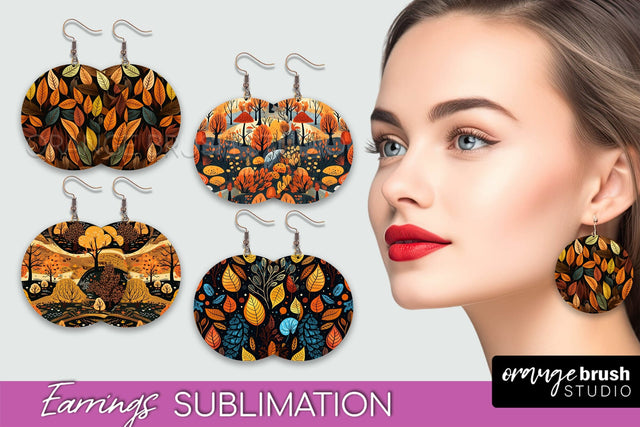 Fall Earrings - Autumn Forest Round Earrings Sublimation Sublimation OrangeBrushStudio 